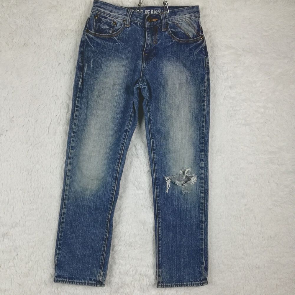 Guess Girls Jeans‎ Straight Leg Denim Blue Medium Wash Ripped 12